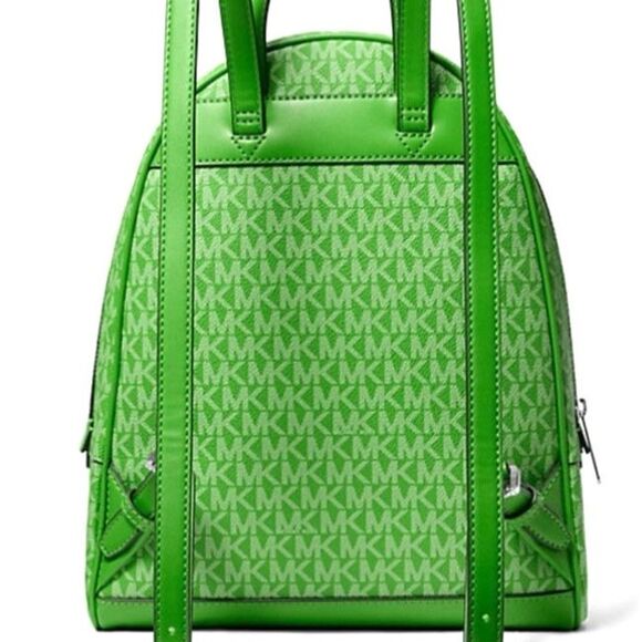 New Michael Kors Rhea Medium Signature Logo Backpack Jungle Green - Picture 3 of 4